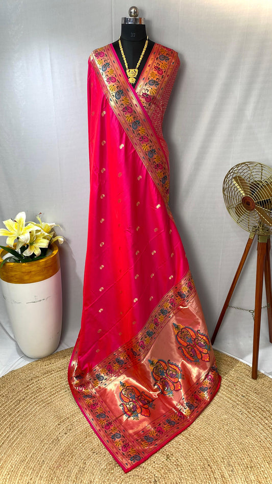 Gorgeous Paithani Silk Pink Color Saree