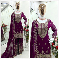 Fabulous Georgette Wine Color Sharara Suit Fabulous Georgette Wine Color Sharara Suit
