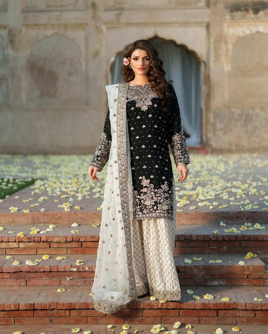 Black Color Embroidery And Sequence Palazzo Suit