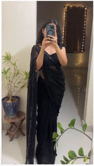 Black Color Sequence Work With Border Saree Black Color Sequence Work With Border Saree