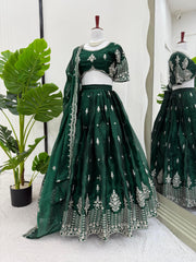 Ceremony Wear Heavy Work Green Color Lehenga Choli Ceremony Wear Heavy Work Green Color Lehenga Choli