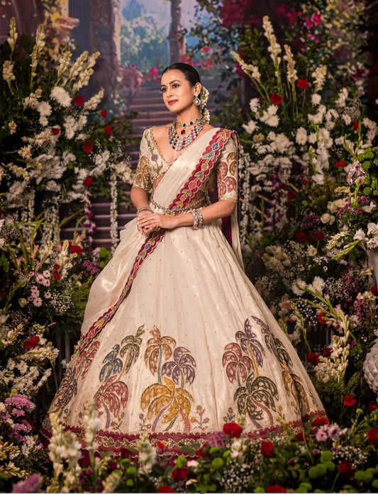 Marriage Special Simmer Silk Cream Color Lehenga Choli