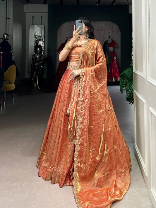Orange Color Sequence Work Attractive Lehenga Choli