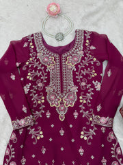 Fantastic Georgette Wine Color Sharara Suit Fantastic Georgette Wine Color Sharara Suit