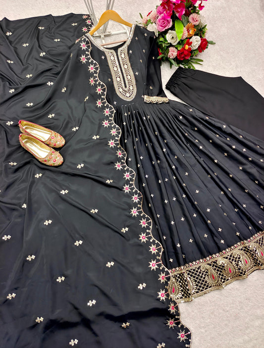 Elegant Sequence Work Black Color Gown