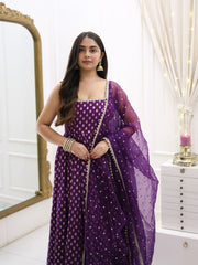 Designer Jacquard Silk Purple Color Gown With Dupatta Designer Jacquard Silk Purple Color Gown With Dupatta