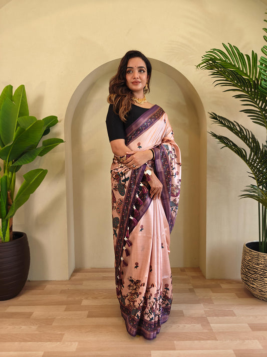 Blissful Digital Print Light Pink Saree