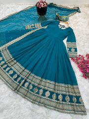 Demanding Georgette Embroidery Work Sky Blue Color Gown Demanding Georgette Embroidery Work Sky Blue Color Gown