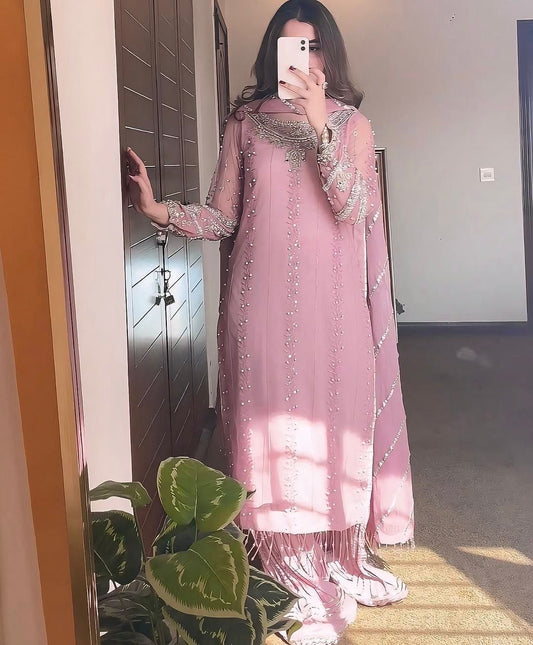 Pretty Moti Work Pink Color Sharara Suit