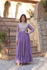 Gorgeous Embroidery Beads Sequins Work Lavender Color Gown Gorgeous Embroidery Beads Sequins Work Lavender Color Gown