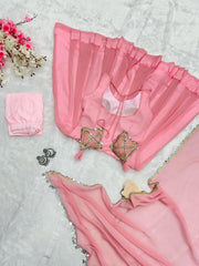 Trendy Georgette Hotfix Work Pink Color Anarkali Gown Trendy Georgette Hotfix Work Pink Color Anarkali Gown