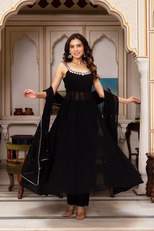 Party Wear Black Color Top With Palazzo