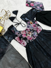 Good Looking Multi Flower Printed Black Color Anarkali Suit Good Looking Multi Flower Printed Black Color Anarkali Suit