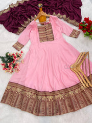 Blissful Vichitra Silk Baby Pink Color Gown Blissful Vichitra Silk Baby Pink Color Gown