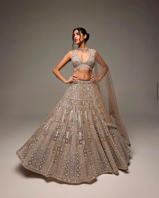 Wedding & Party Wear Thread Work Gold Color Lehenga Choli