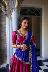 Wonderful Zari Weaving Work Pink & Blue Color Lehenga Choli Wonderful Zari Weaving Work Pink & Blue Color Lehenga Choli