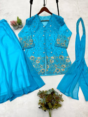 Beautiful Georgette Sky Blue Color Sharara Suit Beautiful Georgette Sky Blue Color Sharara Suit