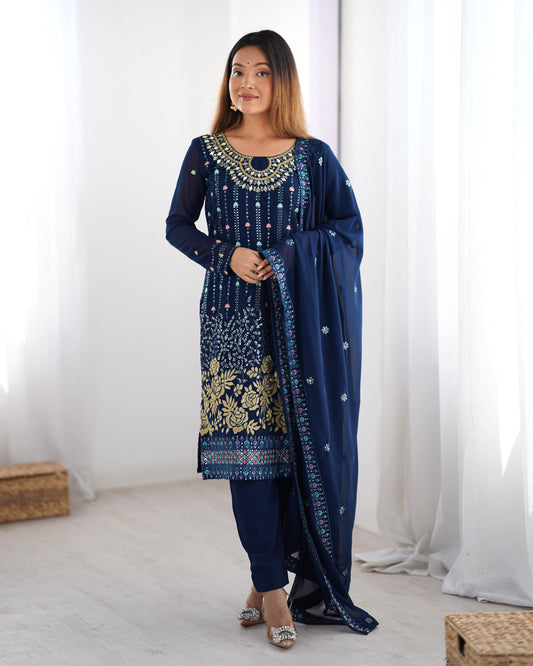 Precious Heavy Work Navy Blue Color Salwar Suit