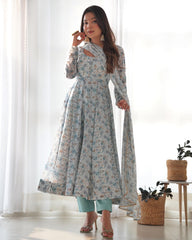 Flower Print Exclusive Fully Flair Sky Blue Color Anarkali Suit Flower Print Exclusive Fully Flair Sky Blue Color Anarkali Suit