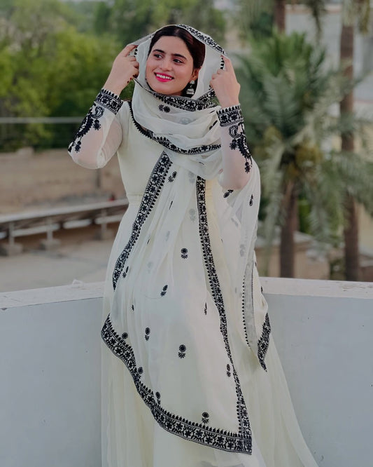 Outstanding White Color Gown Sequence Work Anarkali Gown