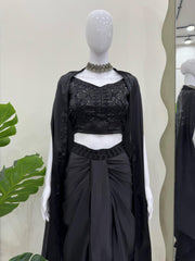Good Looking Black Color Dhoti Suit With Shrug Good Looking Black Color Dhoti Suit With Shrug