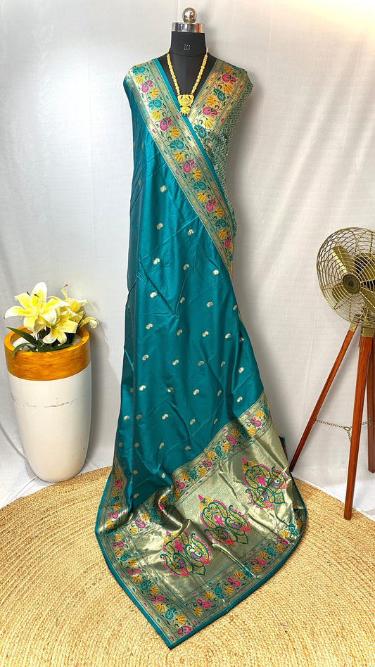 Gorgeous Paithani Silk Teal Blue Color Saree