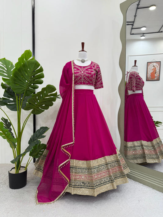 Thread with Sequence Work Pink Color Lehenga choli