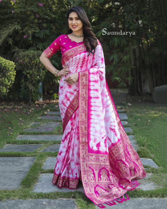 Presenting Pink Color Zari Weaving Saree