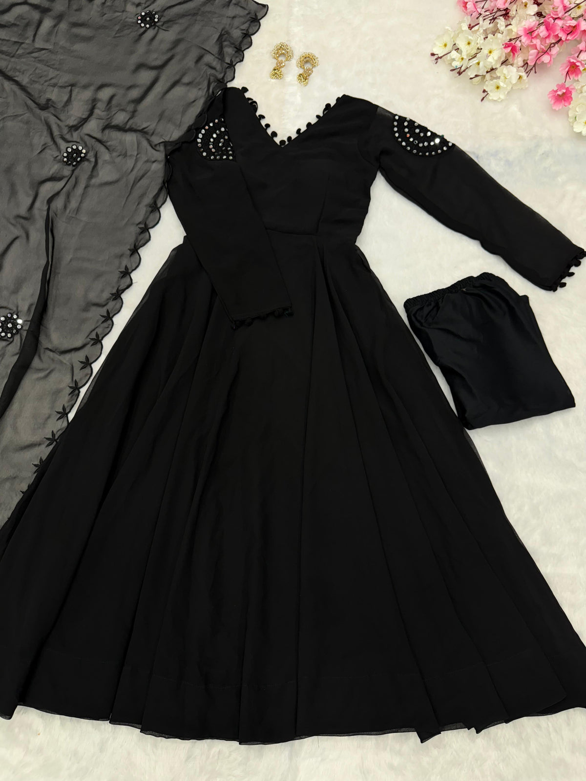 Precious Georgette Mirror Work Black Color Anarkali Gown