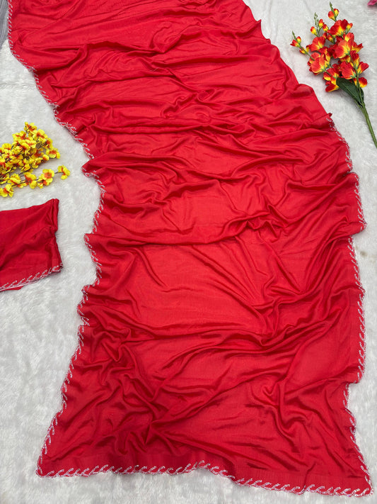 Beautiful Hand Jarkan Work Red Color saree