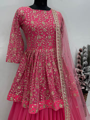 Ravishing Embroidery Work Pink Color Top With Lehenga Ravishing Embroidery Work Pink Color Top With Lehenga