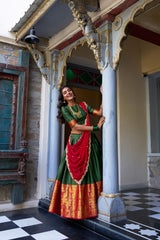 Wonderful Zari Weaving Work Green & Red Color Lehenga Choli Wonderful Zari Weaving Work Green & Red Color Lehenga Choli