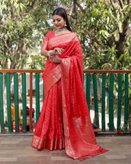 Captivating Red Color Bandhej Patola Saree Captivating Red Color Bandhej Patola Saree