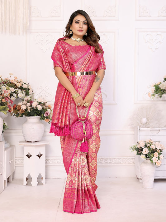 Decent Jari Silk Light Pink Color Saree