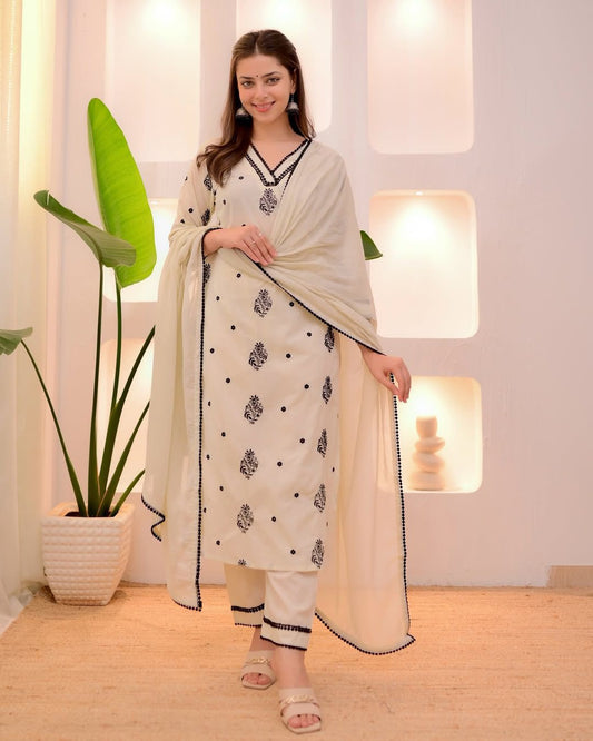 Decent Roman Silk White Color Straight Salwar Suit