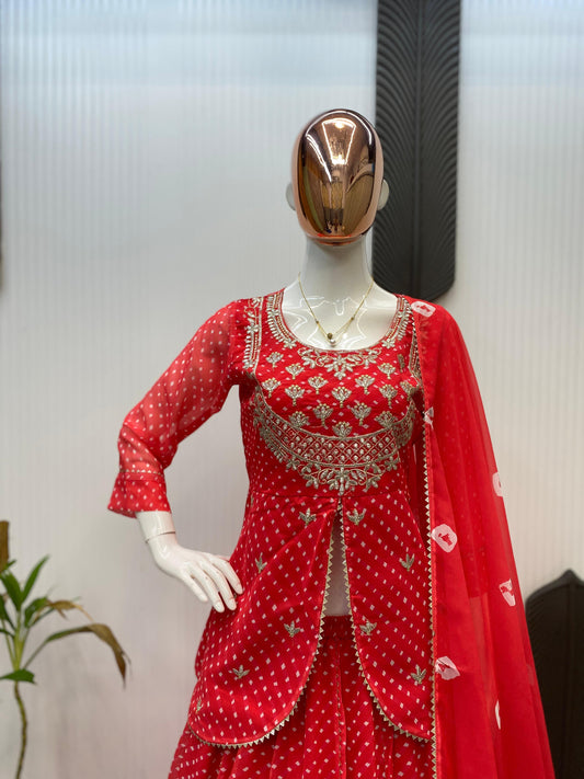 Trendy Red Georgette Printed Lehenga Choli