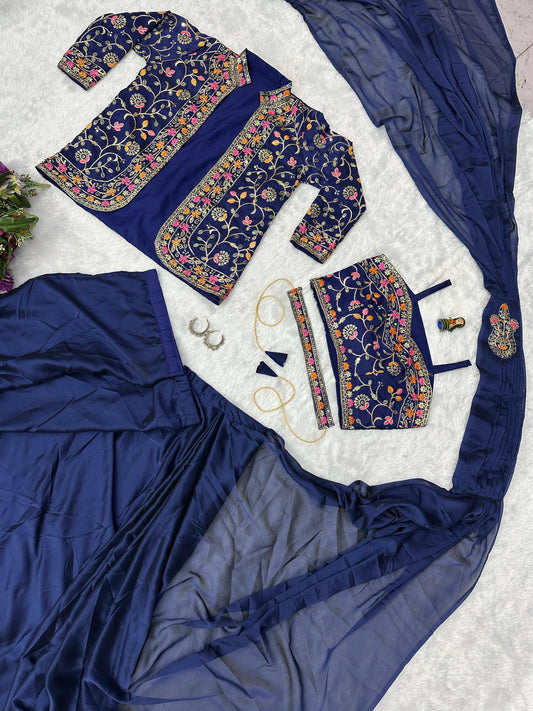 Wedding & Party Wear Rangoli Silk Navy Blue Color Saree