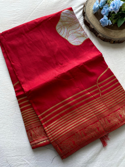 Blissful Munga Silk Red Color Saree