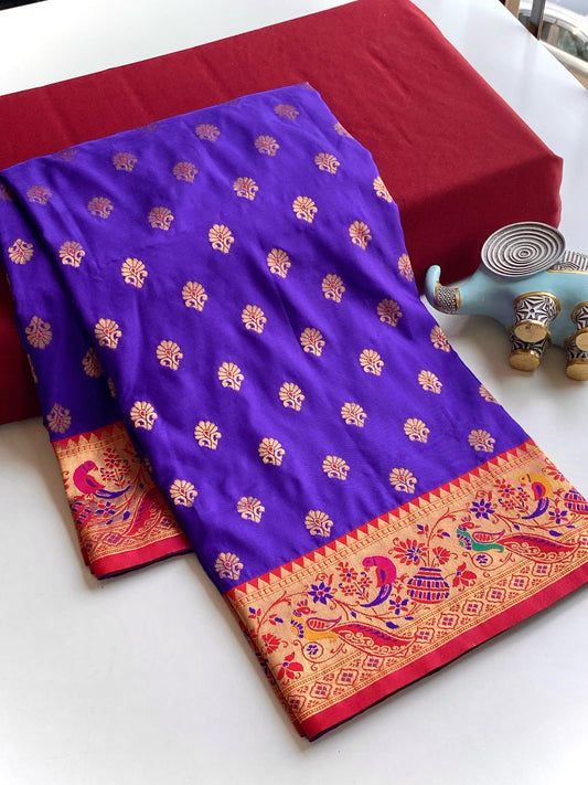 Festive Wear Meenakari Butti Blue Color Paithani silk Saree