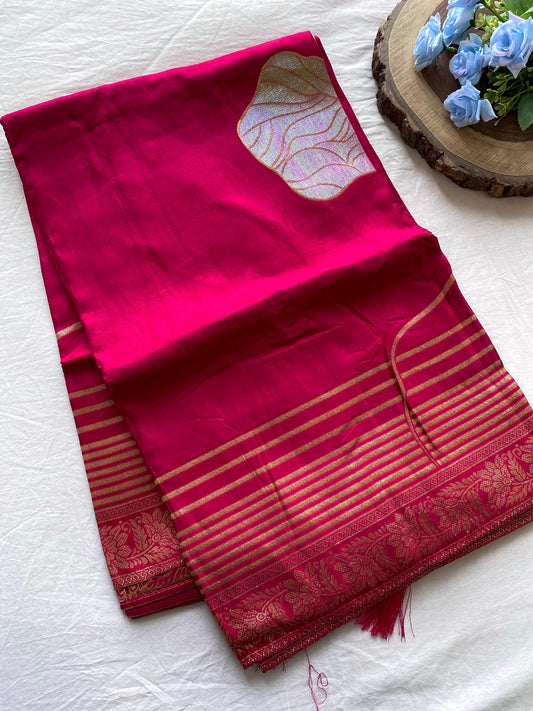 Blissful Munga Silk Pink Color Saree