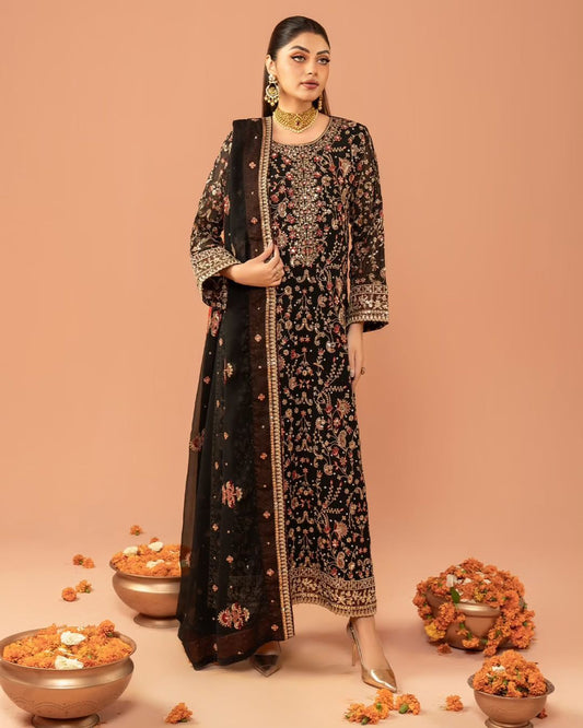 Captivating Gorgette Black Color Salwar Suit