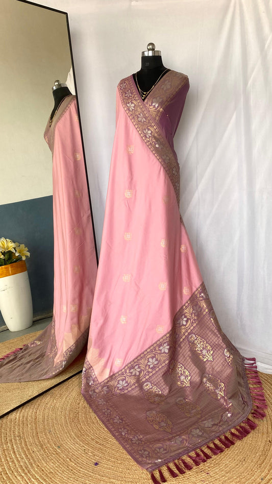 Flattering Tone Silk Zari Weaves Light Pink Color Saree