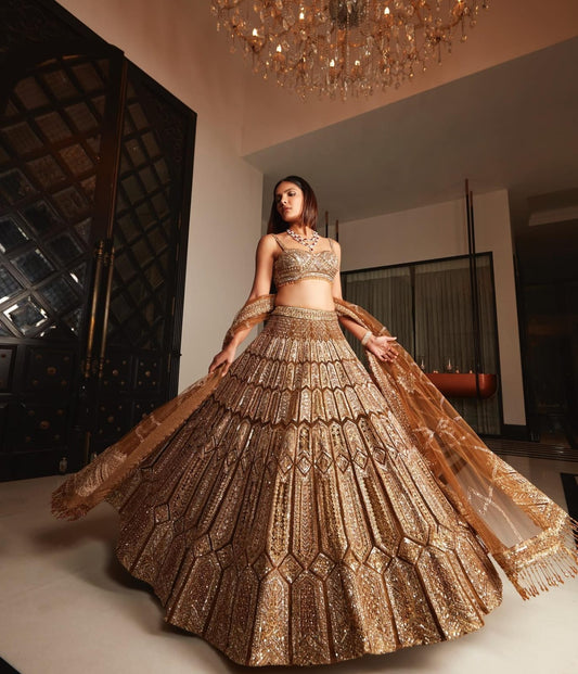 Wedding & Party Wear Malai Silk Brown Color Bridal Lehenga Choli