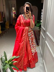 Outstanding Patola Print With Foil Work Red Color Lehenga Choli Outstanding Patola Print With Foil Work Red Color Lehenga Choli