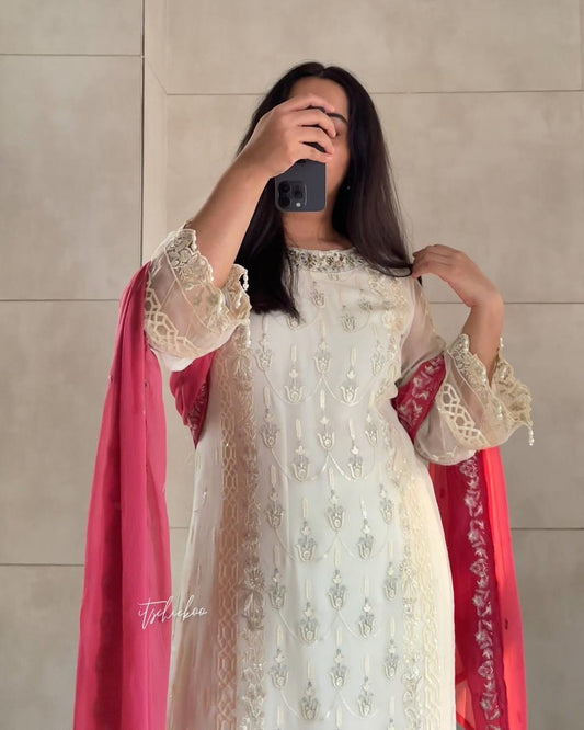 Heavy Embroidery Work White Color Salwar Suit