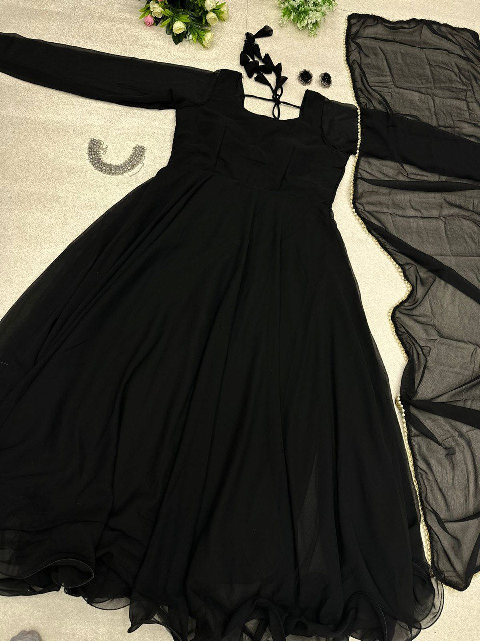 Fancy Black Color Georgette Anarkali Gown RangVastra.com Fancy Black Color Georgette Anarkali Gown RangVastra.com