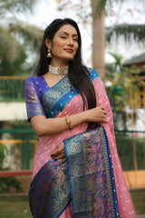 Wonderful Bandhani Blue With Peach Kanjivaram Silk Saree Wonderful Bandhani Blue With Peach Kanjivaram Silk Saree