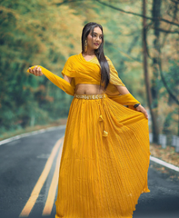 Designer Yellow Color Pleated Lehenga With Fancy Readymade Blouse Designer Yellow Color Pleated Lehenga With Fancy Readymade Blouse