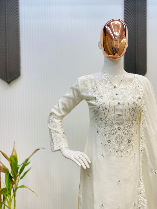 White Color Embroidered Precious Sharara Suit