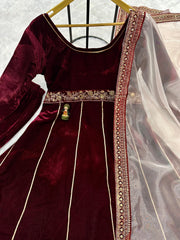 Decent Velvet Marron Color Gown Decent Velvet Marron Color Gown